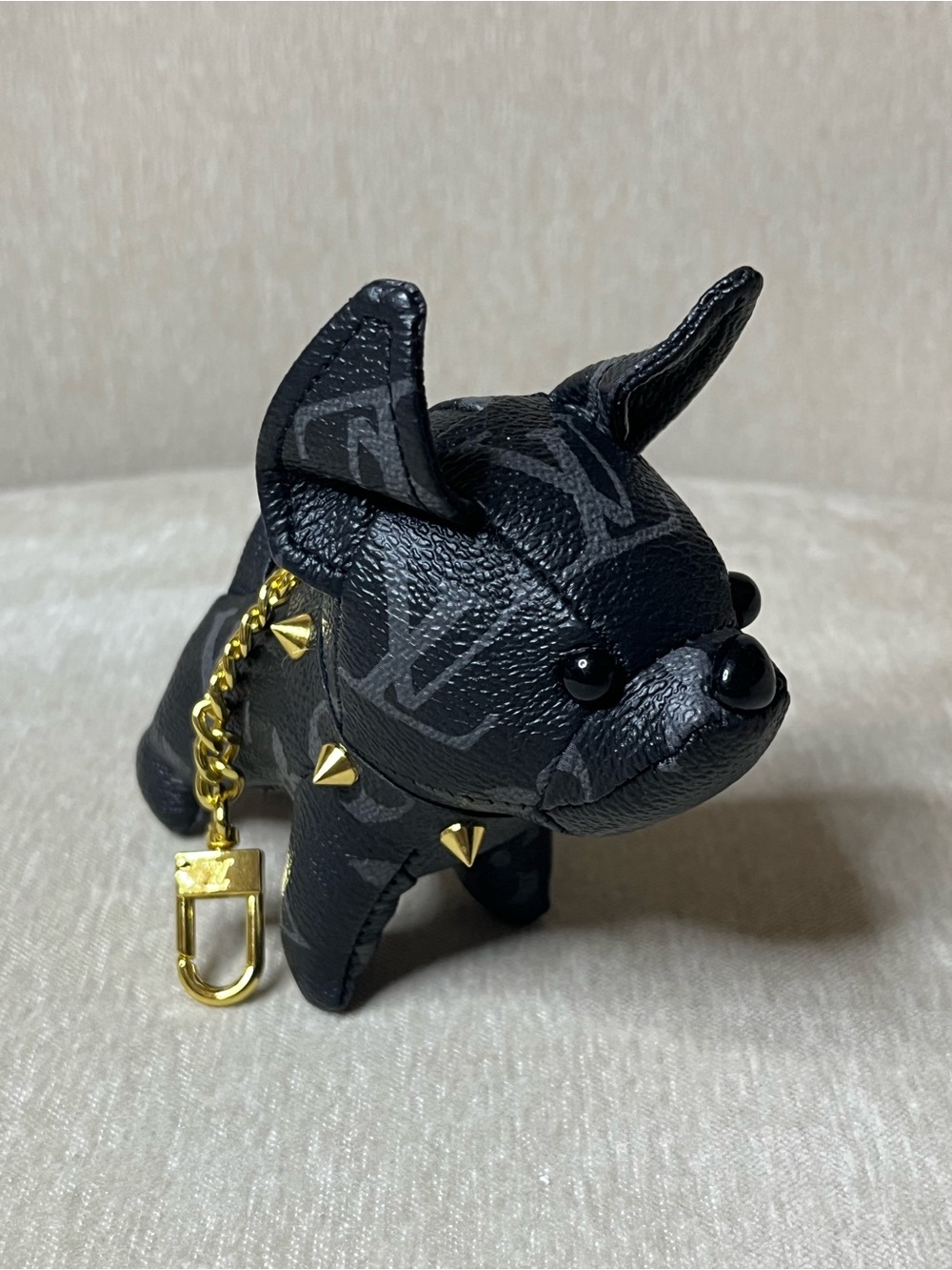 Louis Vuitton Black Monogram Bulldog Key Charm with Gold Hardware